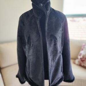 Green Tea Women's Jacket Black Plush Faux Fur Lined Jacket Size M